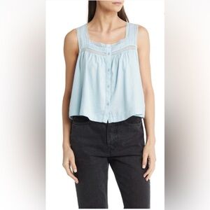 New Treasure & Bond Lace Trim Linen Blend Top in Winter Blue size Large